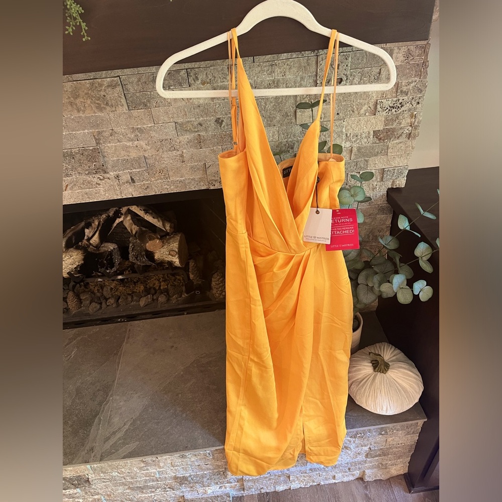 *NWT* ASOS tangerine orange satin midi dress with slit size 4